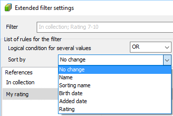 Sorting in extended filters